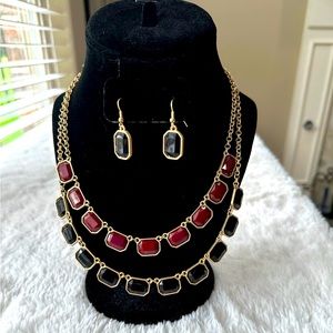 Black / Red / Gold necklace and earrings set